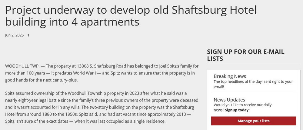 Shaftsburg - Article On Hotel Building